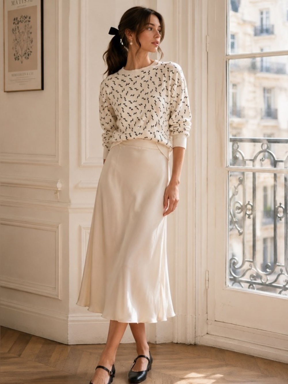 Takara Bow Print Sweater Small Coquette Balletcore Parisian Feminine